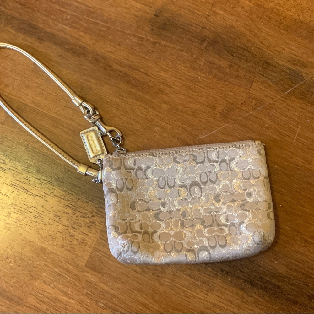 Coach Gold Tan Wristlet Clutch with Elegant Design zipper wrist strap